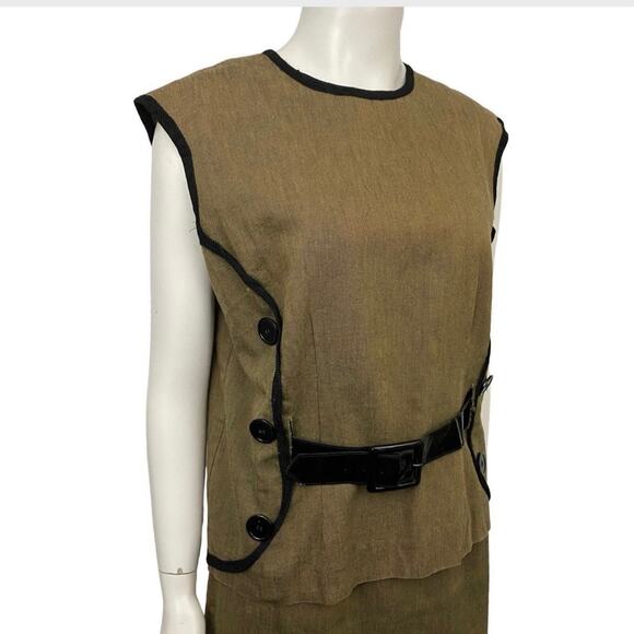 1960s Brown Belted Sleeveless Blouse Mod Dress Set / Women’s Medium * - Picture 6 of 6